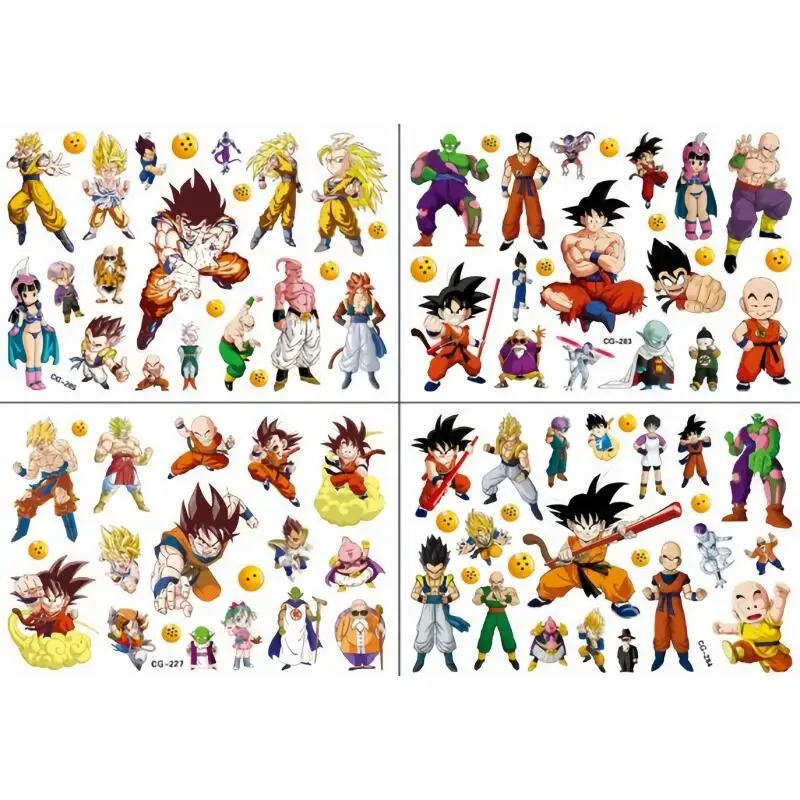 Dragon Ball Tattoo Stickers Son Goku Super Saiyan Cartoon Anime Action Figure Sticker Children Birthday Gift
