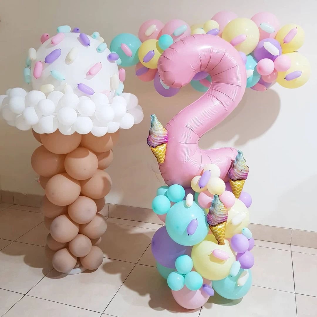 Donut Ice Cream Balloon Tower, Foil Star, Balão Número Arco-íris para Donut da menina, Happy Birthday Party Decorações, DIY Gift, 28pcs