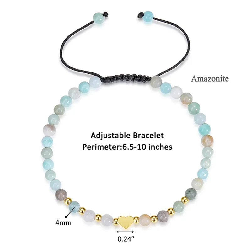 4 مللي متر الحجر الطبيعي حبة سوار شفاء الوردي كريستال القلب سحر الخرزة أساور للنساء اليدوية سوار كوارتز وردي #6