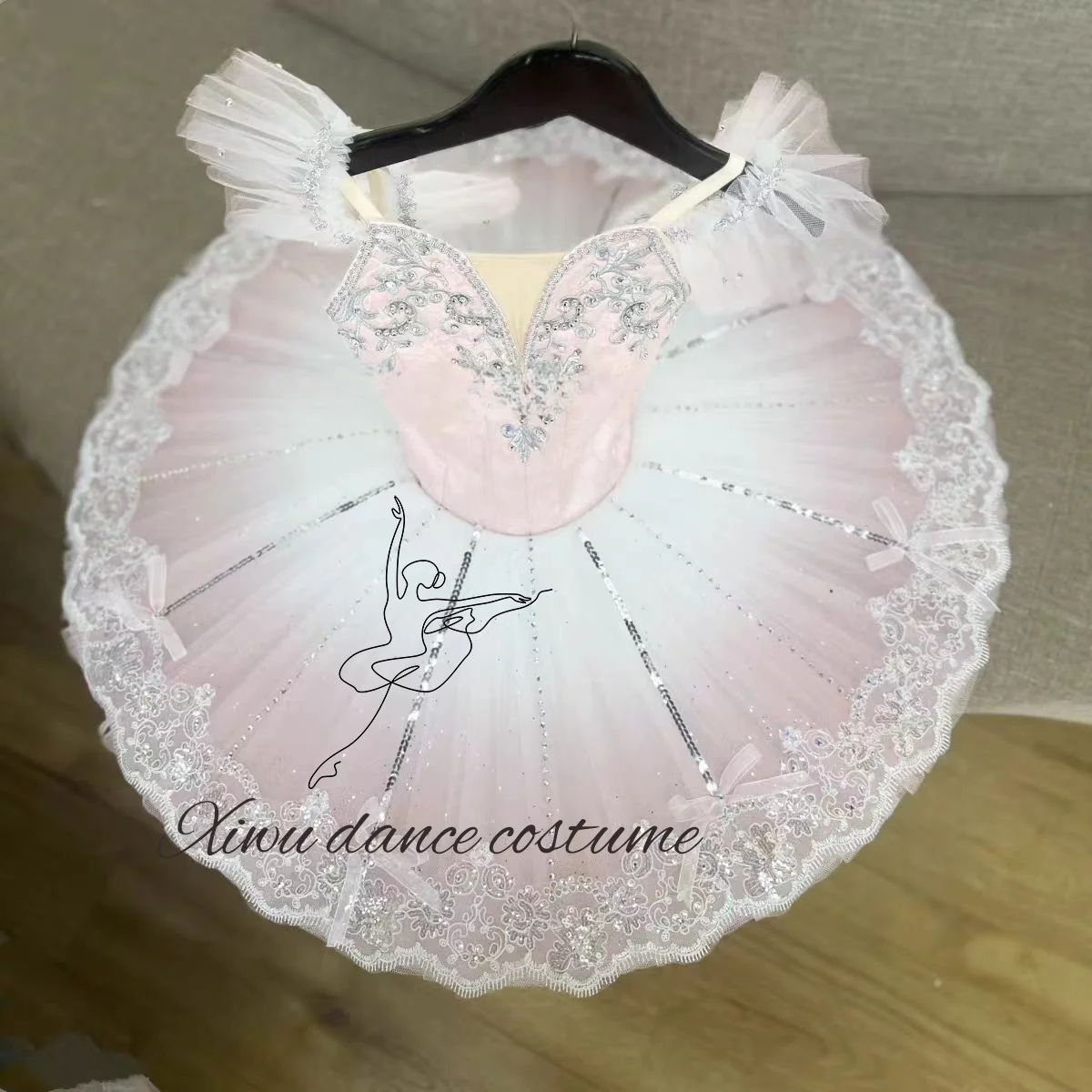 Schwanensee-Ballettkleid, Flower God Dawn Goddess Variation, privater, maßgeschneiderter, blau fließender, funkelnder Diamant-langer Gazerock