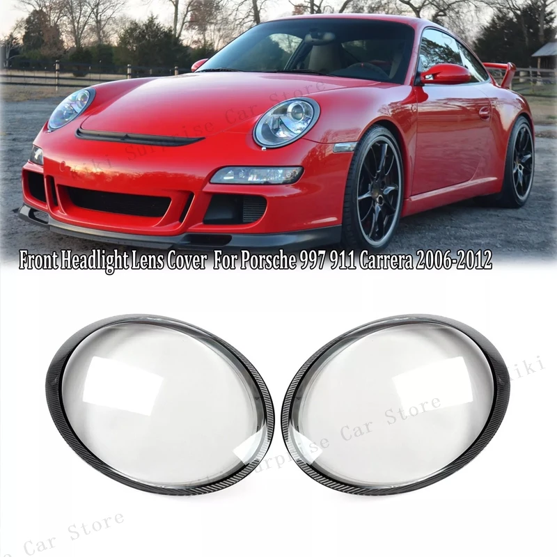 For Porsche Carrera 997 911 2005-2011 Grey Edge Headlamp Cover Transparent Shade Lamp Headlight Glass Shell Lens