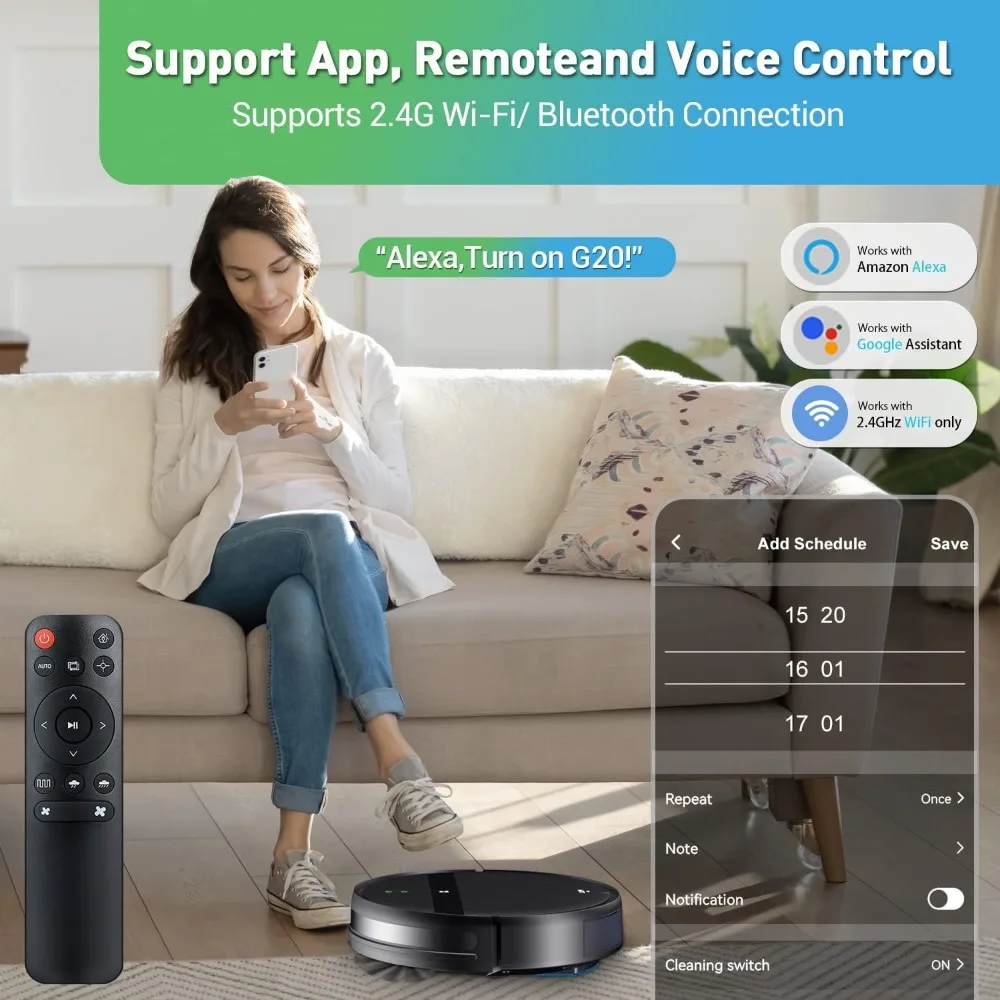 Robôs de Lavagem Comercial com App e Controle de Voz, 2 em 1 Robot Vacuum, Mop Combo para Casa, Robôs de Lavagem