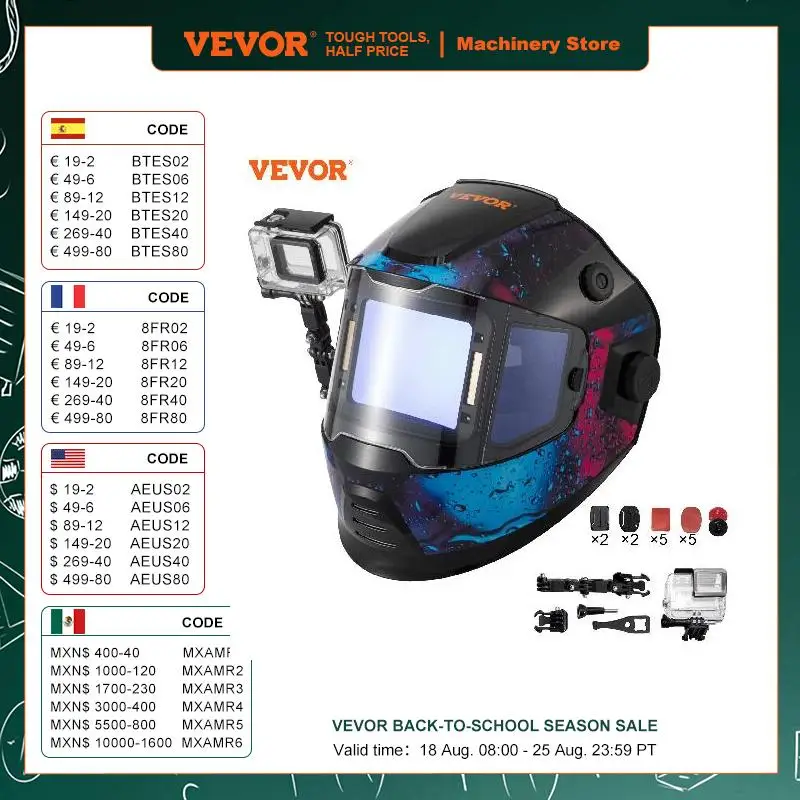 VEVOR Auto Darkening Welding Helmet with Large View Solar Powered True Color Welder Mask for TIG MIG Arc Sensor Welding Machine