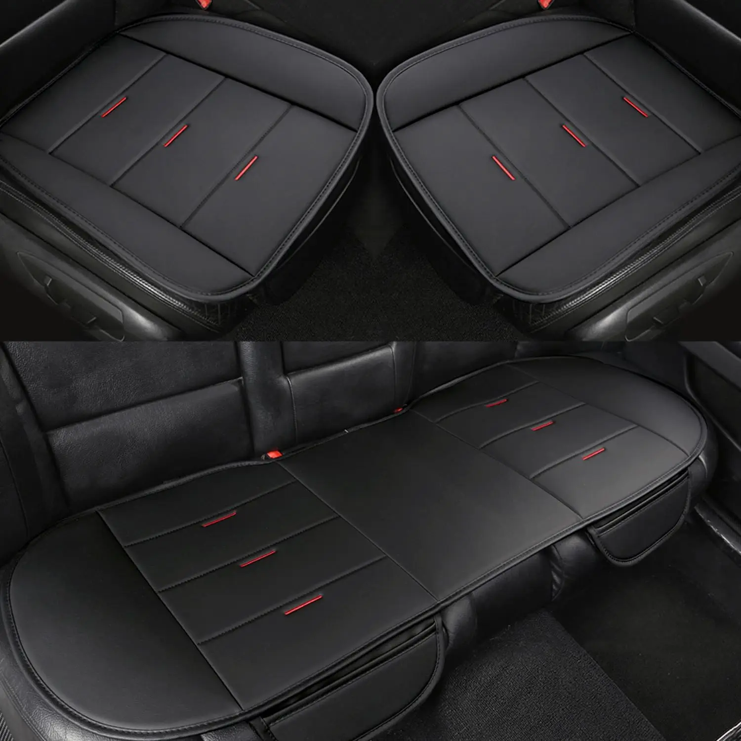 

Universal PU Leather Seat Covers for Cars, Front Seat Protectors and Rear Bench Pad, Water-Resistant with Pockets, Easy