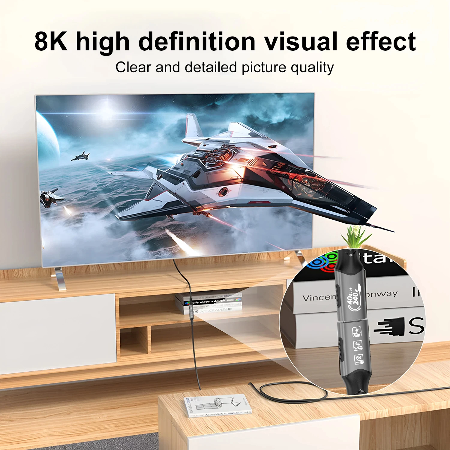 8K Type-C Extension Cable USB-C Extender Compatible For Thunderbolt 4/3 USB4.0 Fast Charging Suitable for MacBook Laptop Samsung