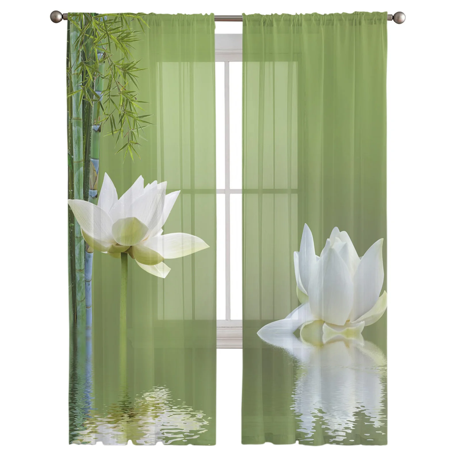 Lotus Bamboo Water Wave Sheer Curtains for Living Room Bedroom Home Hotel Coffee Decor Chiffon Tulle Curtains