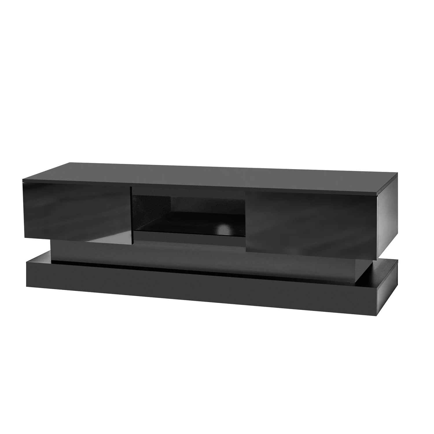 Soporte para TV moderno NEGRO de 63 pulgadas con luces LED, mueble para TV frontal de alto brillo, se puede montar en salón, sala de estar o dormitorio