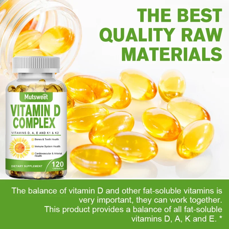 MUTSWEET Vitamin D3 2000 IU Vit Complex Promote Repair Flexibility and Mobility Functions Vegan Non-GMO High Absorption VitaminE