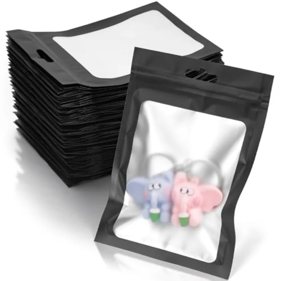 

Mylar Bags Candy Bags 200 Pack Packaing Bags Resealable Bags 4x6 Inch Black with Clear Window for Small Business Food Storage P