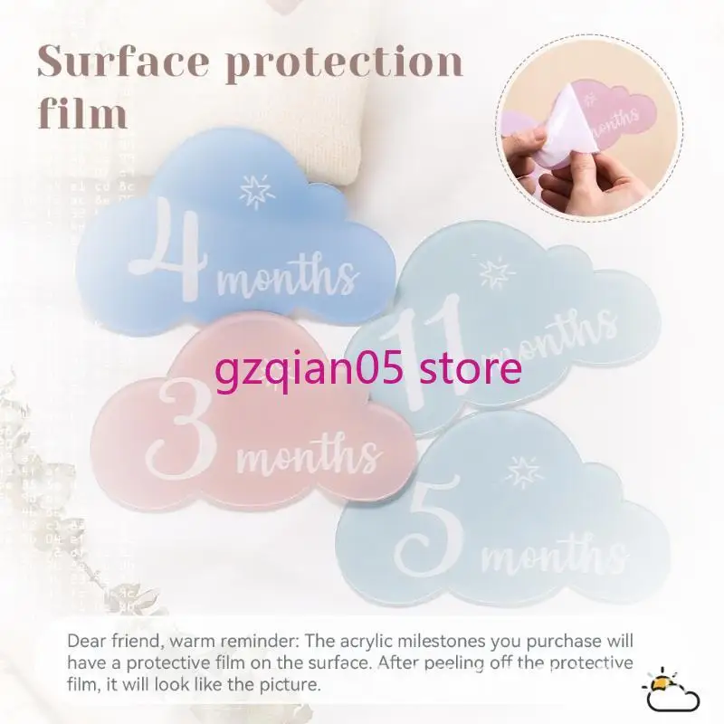 N7ME Pack of 14pcs Baby Acrylic Landmark Cards Cloud/Butterfly Photo Props Toy التذكارية لنمو الأطفال حديثي الولادة