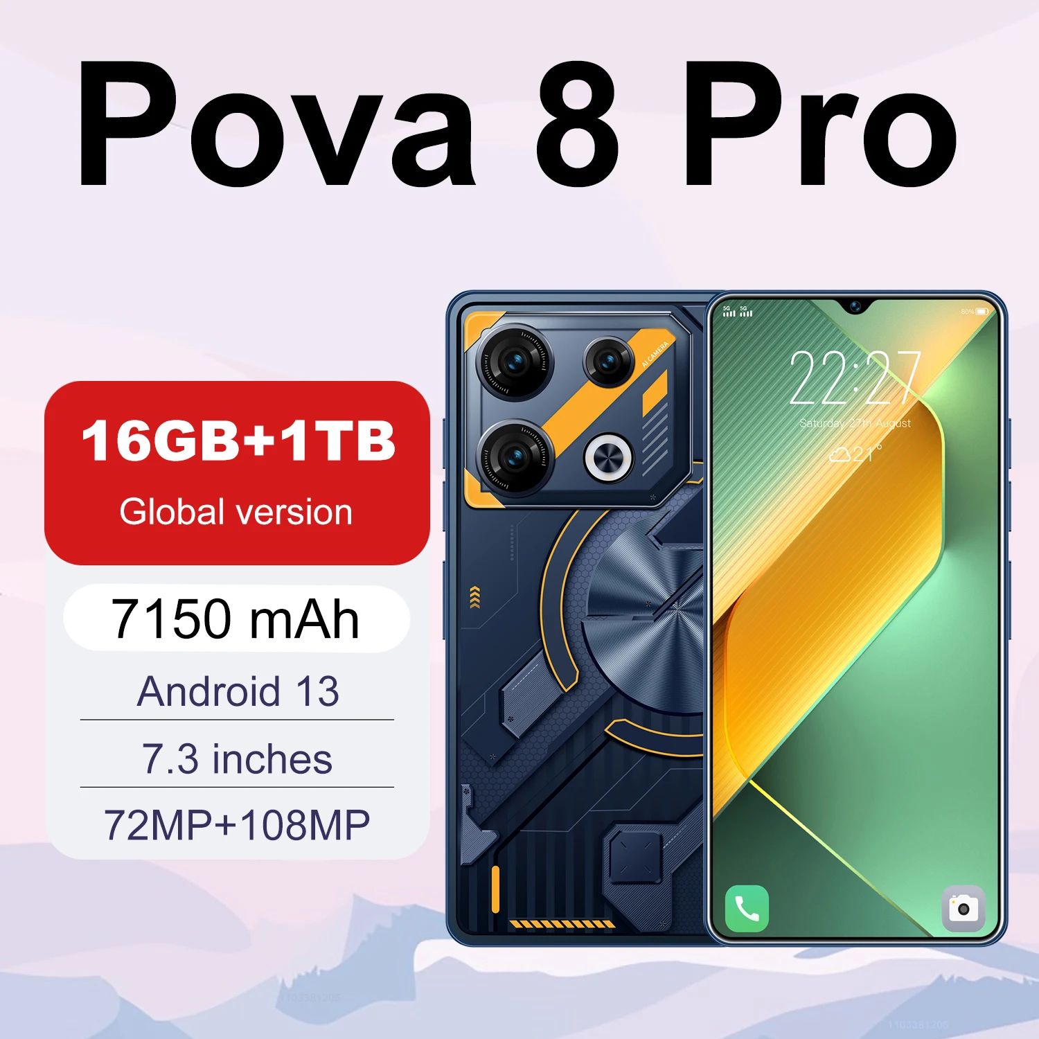 New Pova 8 Pro Smartphone Global Version Snapdragon 8 Gen 3 Android13 16GB+1024GB 7150mAh 72MP+108MP 7.3 inch 4G/5G Dual SIM