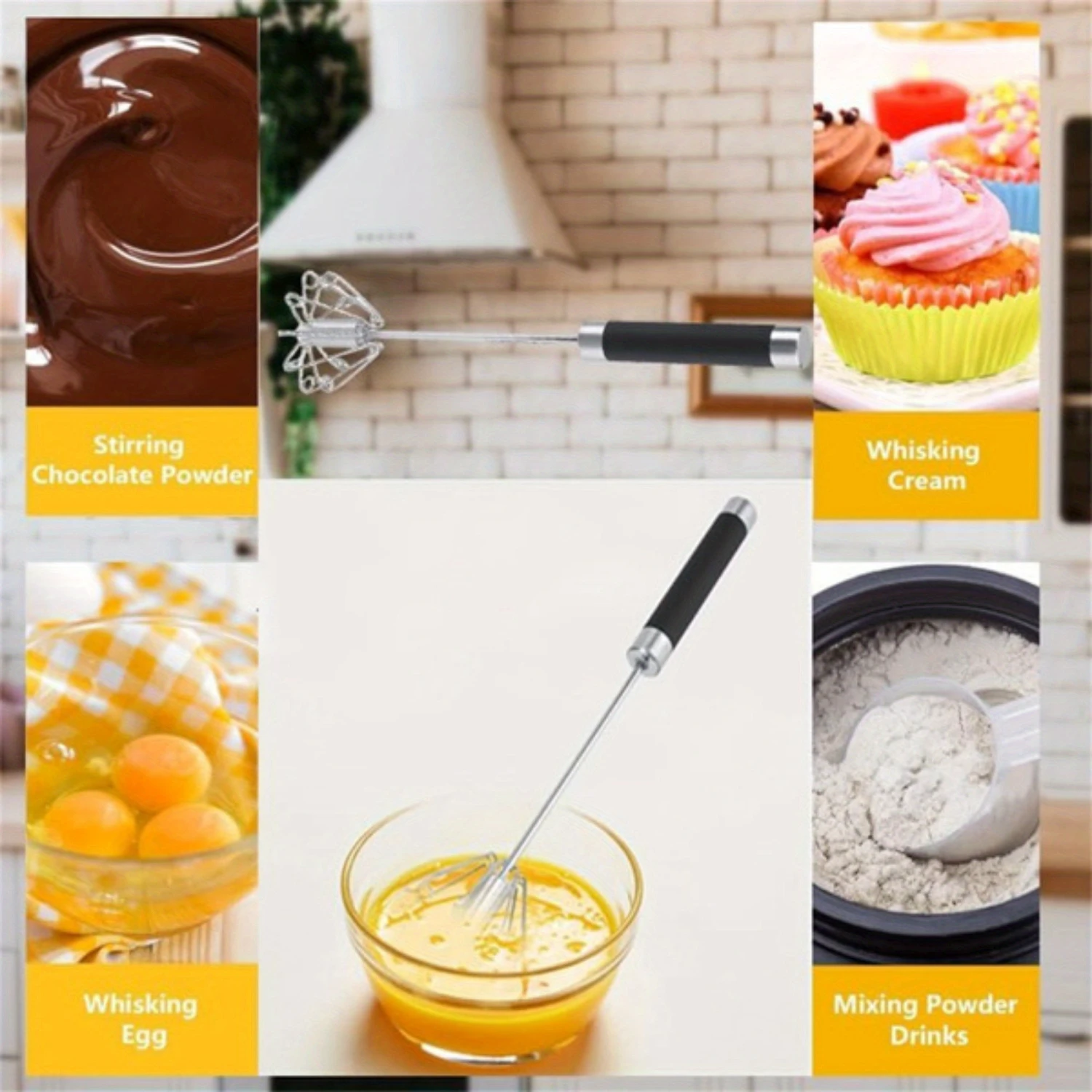 

Stainless Steel Push Whisk - Easy to Use Manual Hand Mixer & Plunger Whisk - Make Froth, Foam & Whipped Cream - Semi Auto Egg Be