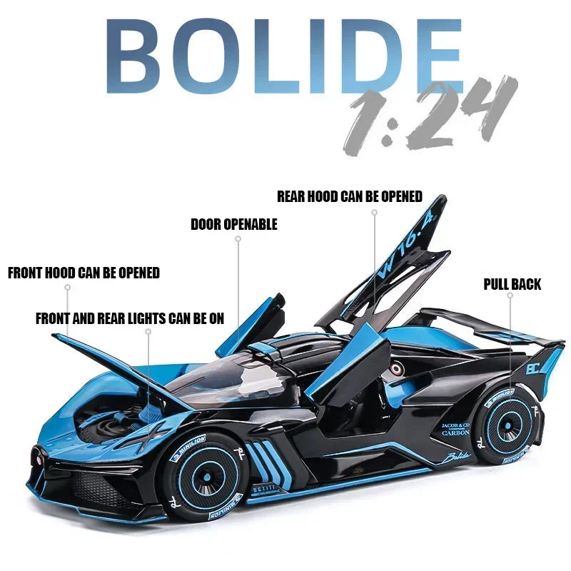 1:24 Bugatti Bolide Alloy Sport Car Model Diecast Metal Toy Racing Vehicles Sound And Light Toy Collection Gift For Childrens