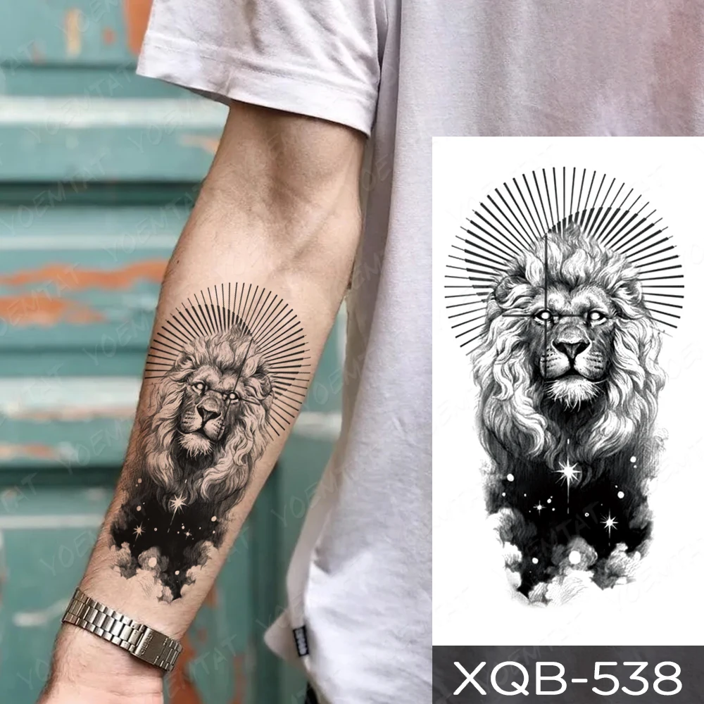 

Waterproof Temporary Tattoo Sticker Line Lion Starry Rose Clock Feather Flash Tatoo Women Men Wolf Tiger Body Art Arm Fake Tatto