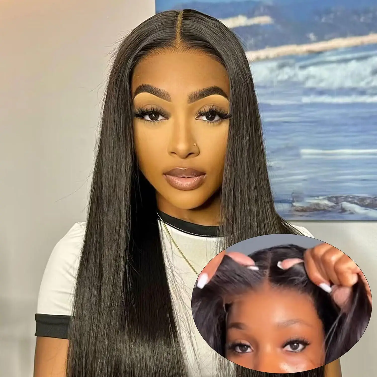 

7x5 Lace Front Wigs Human Hair Pre Plucked Bleached Tiny Knots 200 Density thin Invisible Glueless Lace Wig Straight Hair Wigs