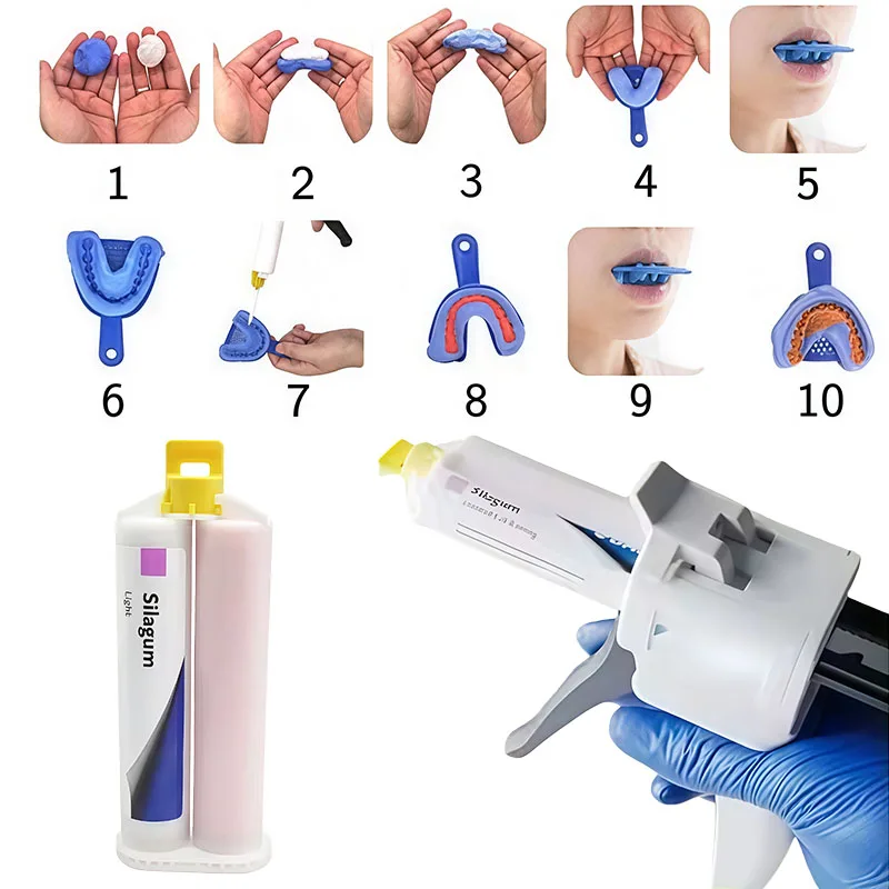 

Silagum DMG Стоматологическая силиконовая мягкая шпатлевка Световой корпус VPS Стоматологический набор материалов для оттисков Тяжелый корпус Резиновые принадлежности для стоматолога