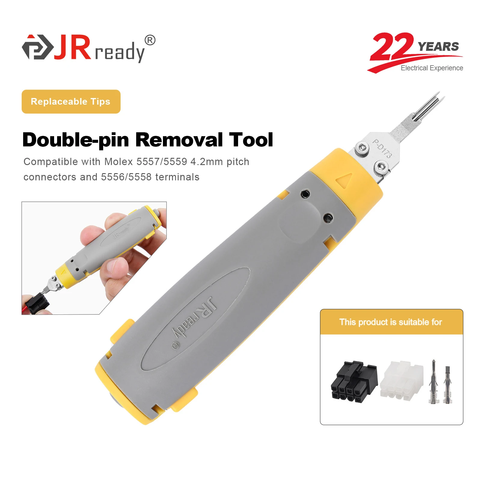 JRready JRconDRK-D173P Dual-Pin Extraktionswerkzeug Kompatibel mit MOLEX 5557/5559 4,2mm Pitch-Steckverbindern & 5556/5558 Anschlüssen.