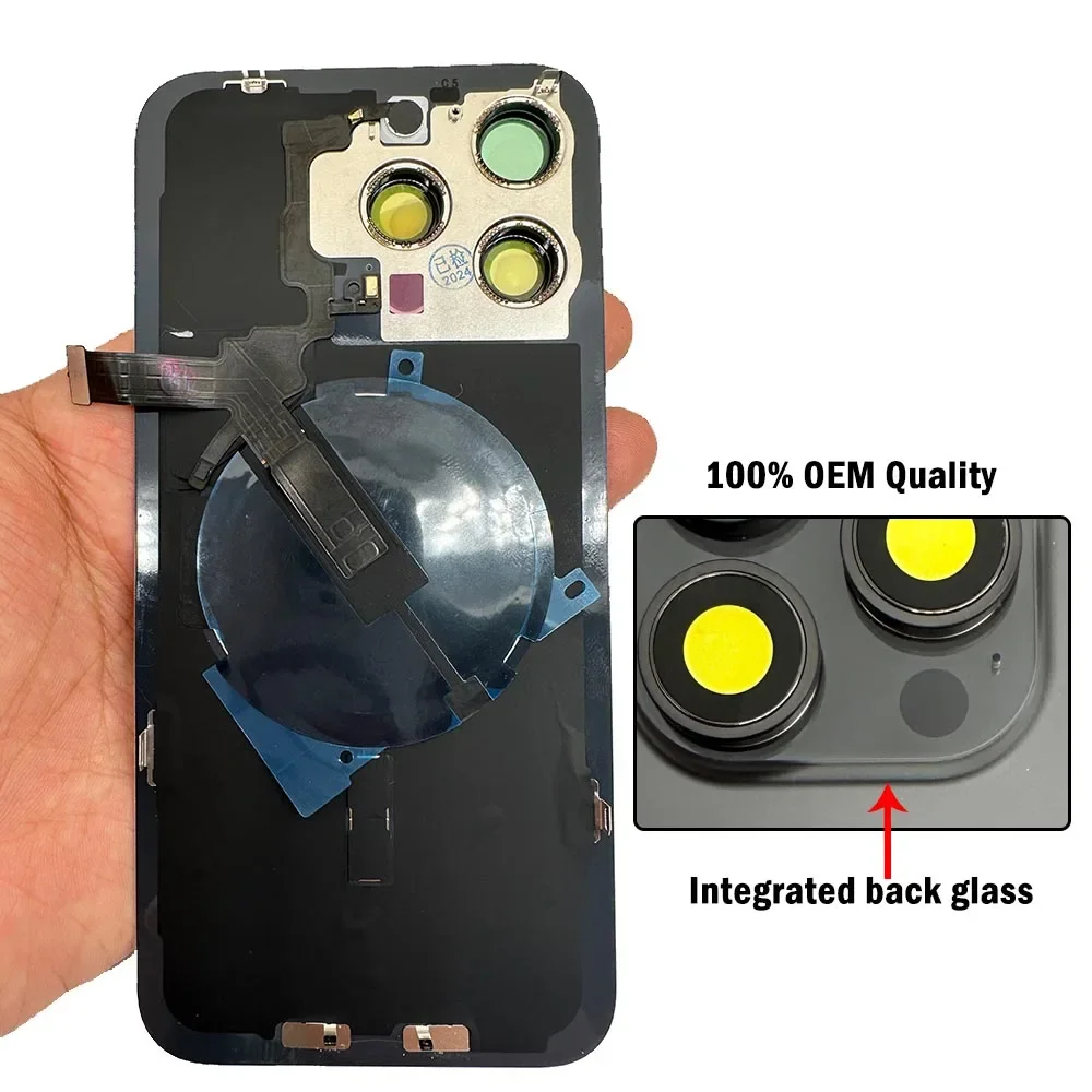 Integrated Battery Back Glass with Flashlight Flex Cable and Wireless NFC MagSafe Magnet LiDAR for 15 Pro Max Repair