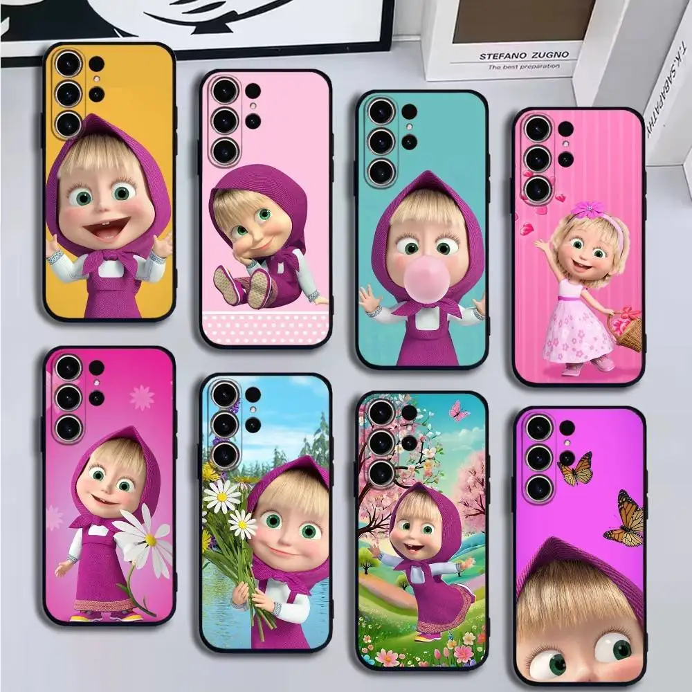 

Cute Cartoon Mashas Phone Case For SamsungS25,24,21,22,23,30,Ultra,20,Plus,Fe,Lite,Note,10,9,Soft Black Cover