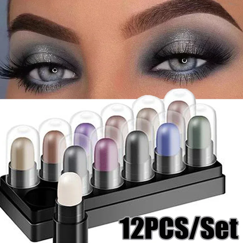 Glitter Eyeshadow Pencil Set 12 Colors Waterproof Long Lasting Glitter Shimmer Eyeshadow Pen Highlighter Stick Eyes Makeup Tools