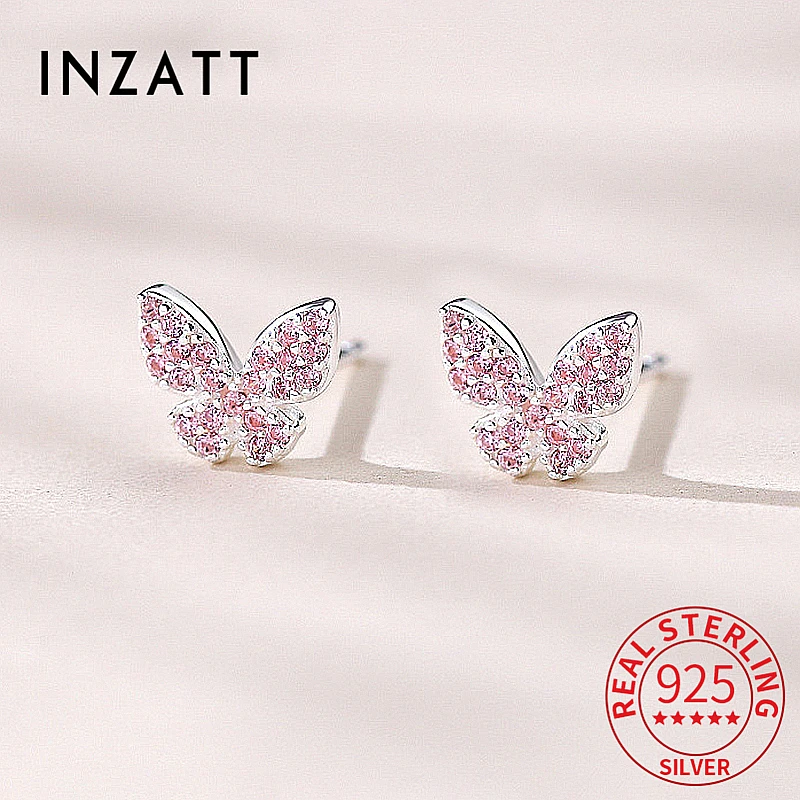 

INZATT Real 925 Sterling Silver Zircon 7*8mm Butterfly Luxury Earrings for Women Charms 2024 Fashion Trends Jewelry