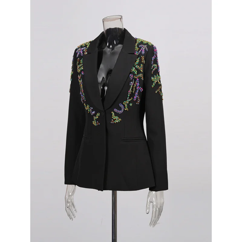 Blazer noir à perles colorées pour femmes, tenue de spectacle sur scène rétro, nouvelle collection automne 2025