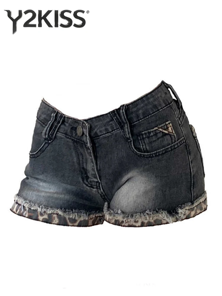 

Летние женские джинсовые шорты в американском стиле ретро с низкой посадкой 2000-х годов, джинсовые шорты Y2K, уличная одежда, японский Harajuku, кокетка, новинка в стиле гранж