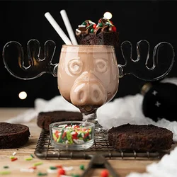 1 PC 240ML Christmas Elk Glass Cup Cute Reindeer Clear Glass Mug Hot Cold Drink Cup Creative Moose Holiday Drinkware Decoration