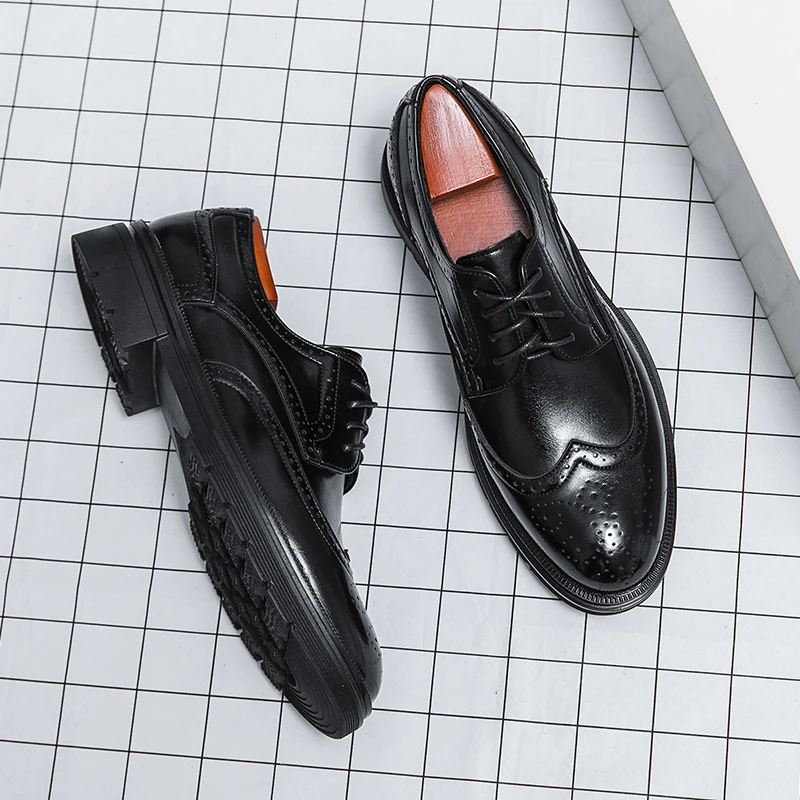 Formal Business Handmade Classic Men Shoes Men's Leather Brogue Oxford Dress Shoes 2026 Brown Black Chaussure Homme