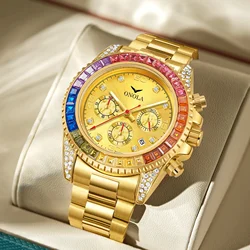 TOP Business Gold Quartz Watch Men's ONOLA Colorful Diamond Stainless Steel with Waterproof Men Watch Clock