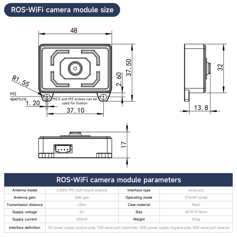 Module de caméra ROS-Wifi à reconnaissance visuelle T36C AI, avec puce ESP32-S3, prise en charge de la Transmission vidéo sans fil pour voiture Robot ROS2
