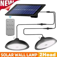 Solar Chandelier Outdoor, Waterproof LED Lamp Double-head Pendant Light Decorations with Remote Control for Indoor Shed Barn Roo