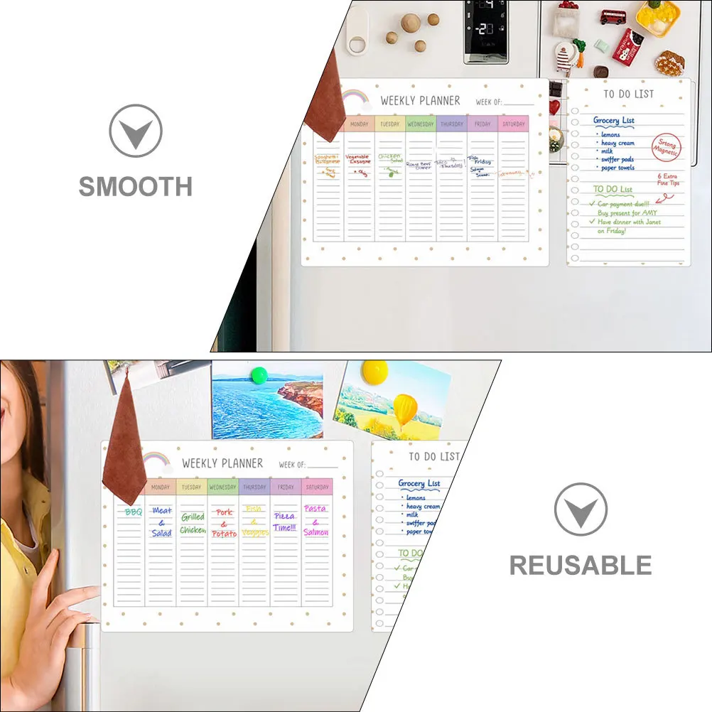 مجموعة واحدة من لوحة الجدول الزمني المغناطيسي للثلاجة البلاستيكية والمسح الجاف ولوحة مخططة أسبوعية مخطط مغناطيسي شفاف لـ #6