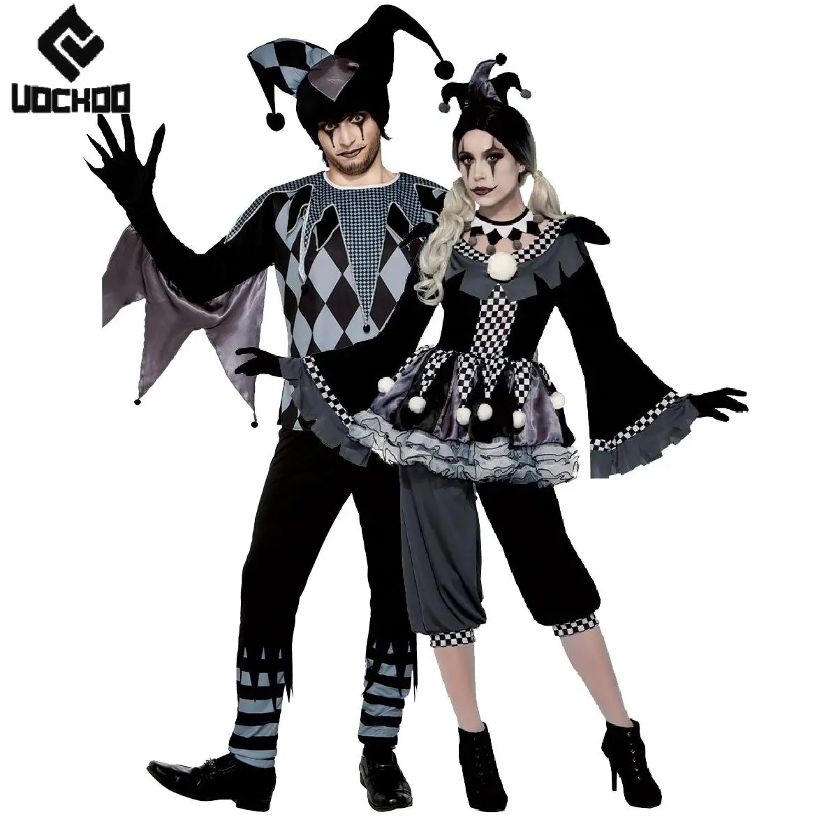 

Black Clown Cosplay Costume Couple Halloween Suit Evil Clowns Set Stage Performance Outfit Adult Festival Carnival Clothing