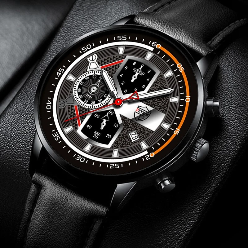 

DEYROS модные мужские часы-календарь мужские деловые кожаные кварцевые часы мужские повседневные часы черные часы пятницы подарки для папы