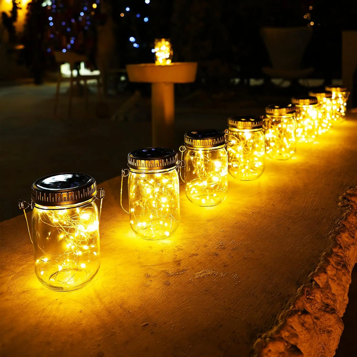 

Solar Mason Jar Lights 8 Pack 30 LEDS Waterproof Fairy Firefly Jar Lids String Light for Patio Yard Garden Decor Lamp (NO JARS)