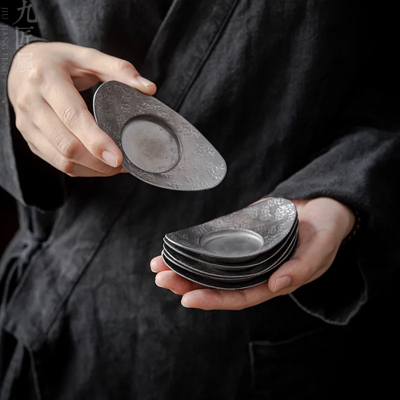 Ancient tin coaster tea set accessories ingot tea holder anti-scalding and non-slip handmade retro old teacup mat