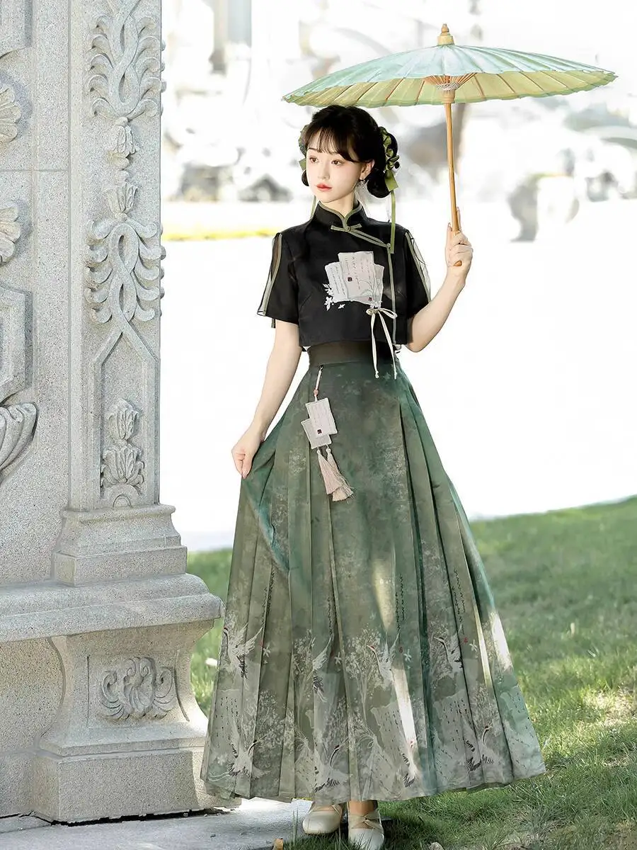 

New Chinese Style National Style Han Elements Improve Hanfu Women Guofeng Daily Horse-face Skirt Shirt Tops Carnival Halloween