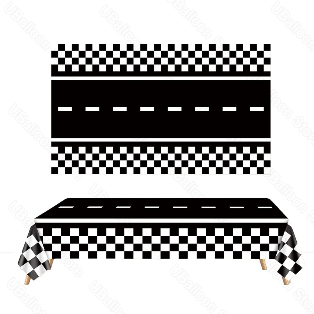 1Pc Racing Track Tablecloths Disposable Checkered Racetrack Tablecover for Race Car Birthday Baby Shower Party Decoration Supply