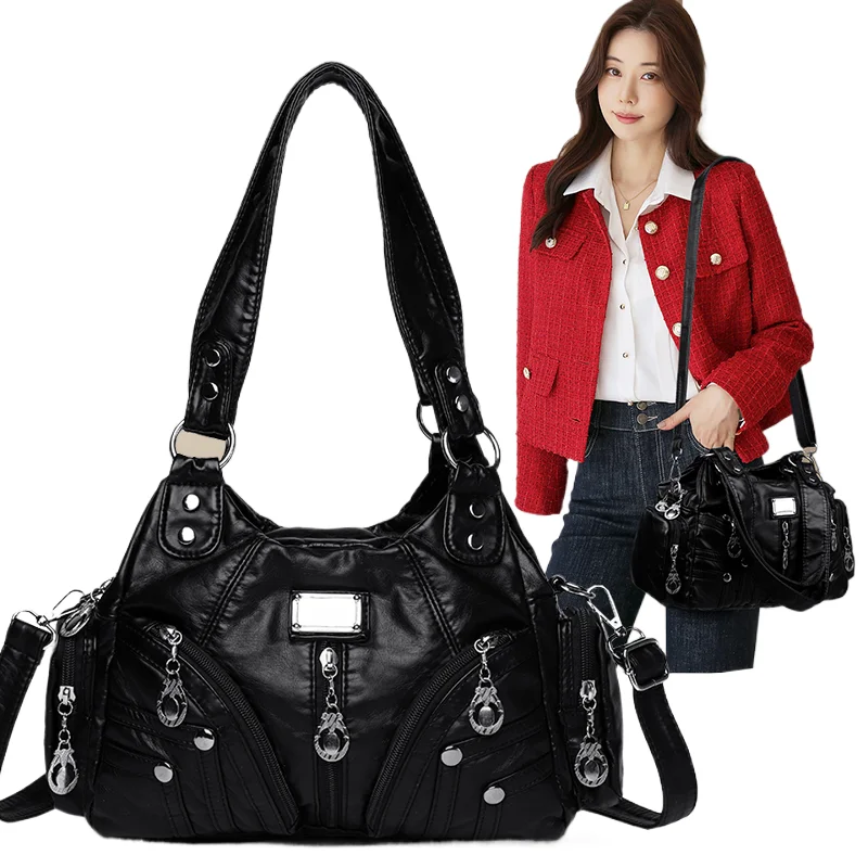 

Bag for women 2024 new fashionable and high-end soft leather shoulder bag, casual and versatile for middle-aged and elderly moth