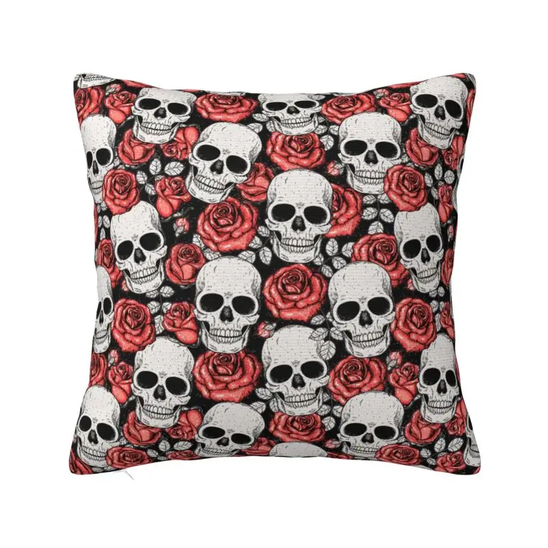 Custom Roses Flower Death Skull Pattern Cushion Cover 40*40 cm Soft Gothic Skeleton Throw Pillow Case Home Decor Sofa Pillowslip