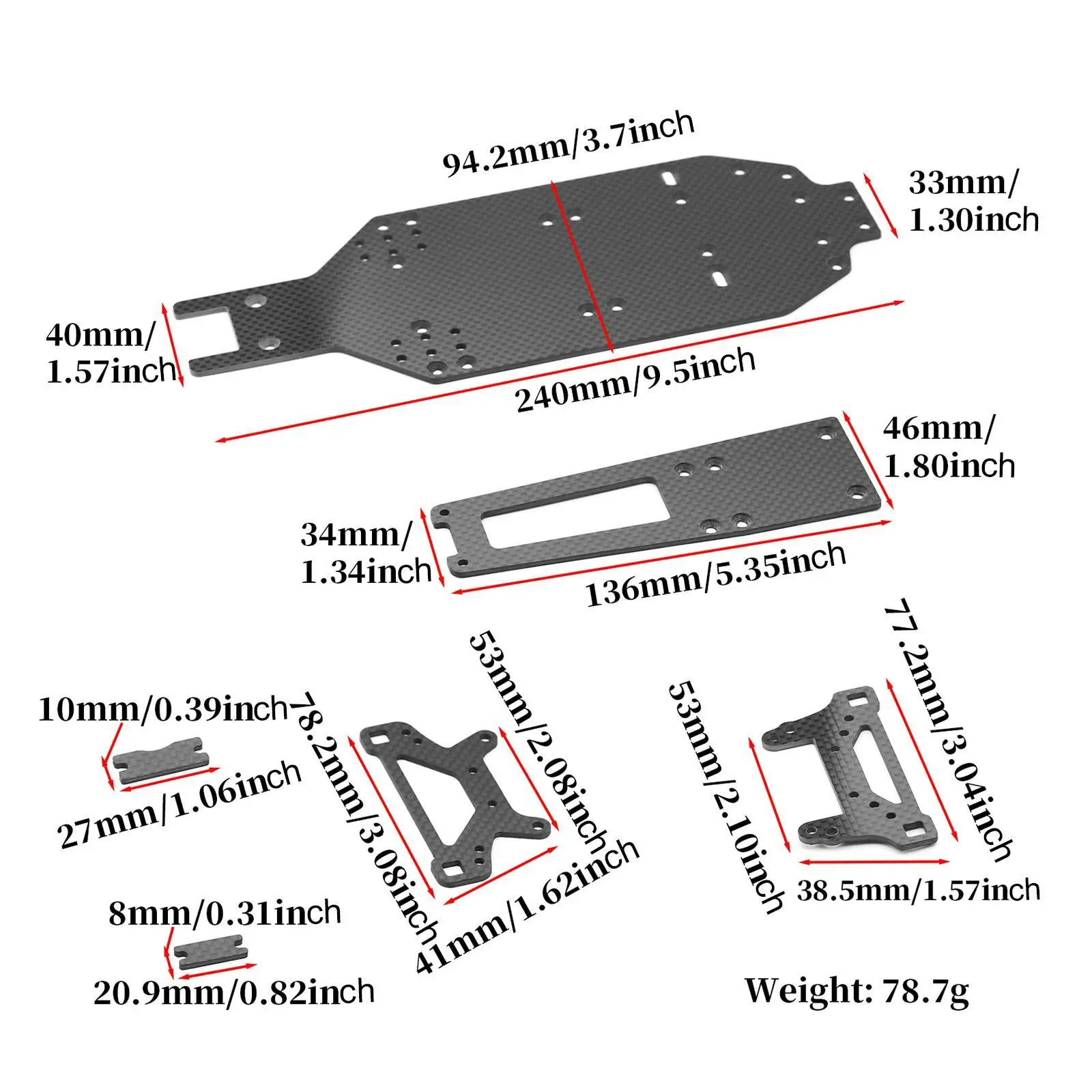 1: 10 Reemplazo de fibra de carbono RC Chasis de coche RC Placa de chasis inferior de coche RC Accesorio de actualización de coche para vehículos de coche de Hobby RC de juguete