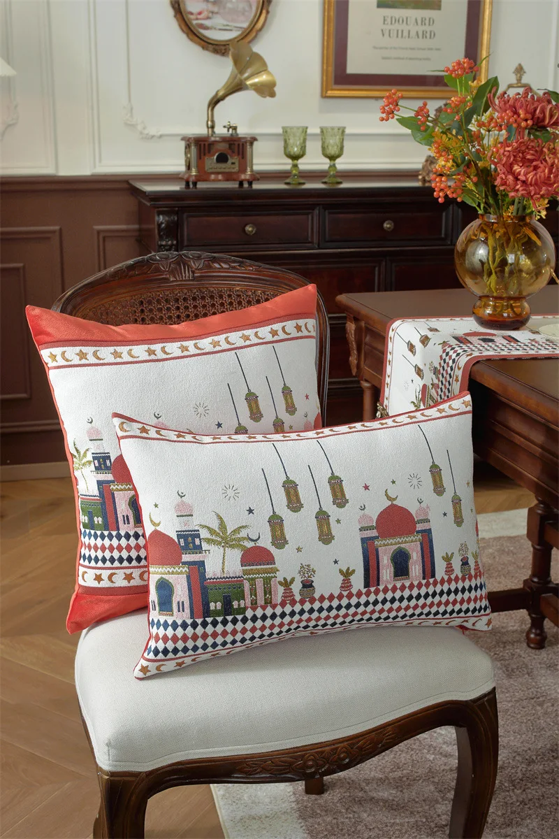 Gewebter Jacquard-Stern-Mond-Schloss-Kamel-Patchwork-Kissenbezug Cojines Wohnzimmer-Sofa-Dekoration Rückenlehnen-Kissenbezüge – Detail 17