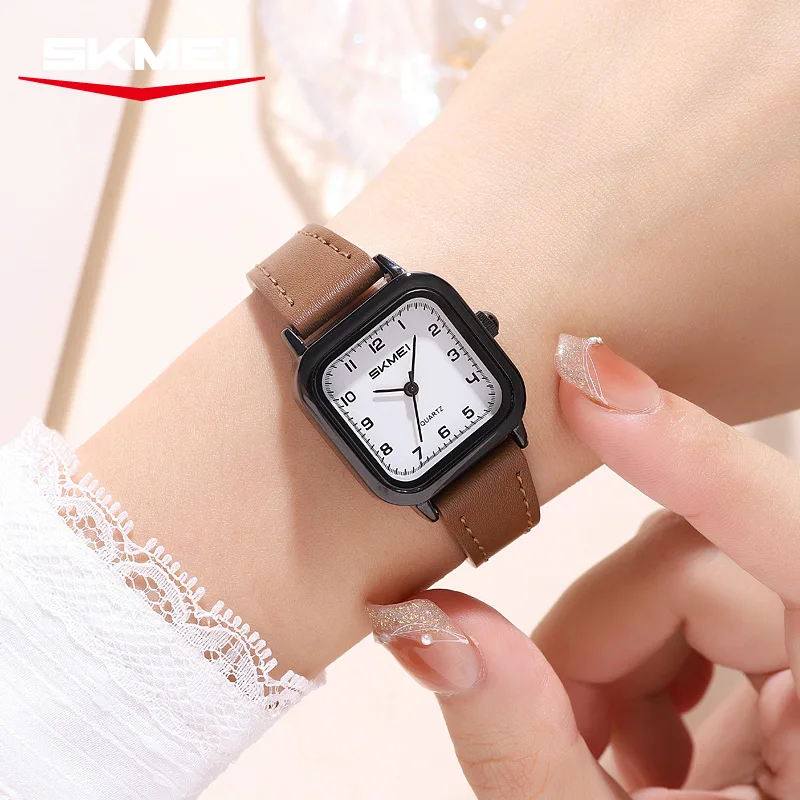 

SKMEI 2579 Women Fashion Square Small Mini Watches Casual Leather Strap Quartz Watch for Girls Students Clock Gift Reloj Mujer