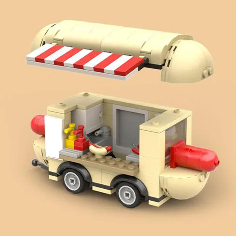 Moc Building Blocks Street View Model Hot Dog Fast Food Truck Technical Bricks DIY Assembly Famous Toys For Childr Holiday Gifts