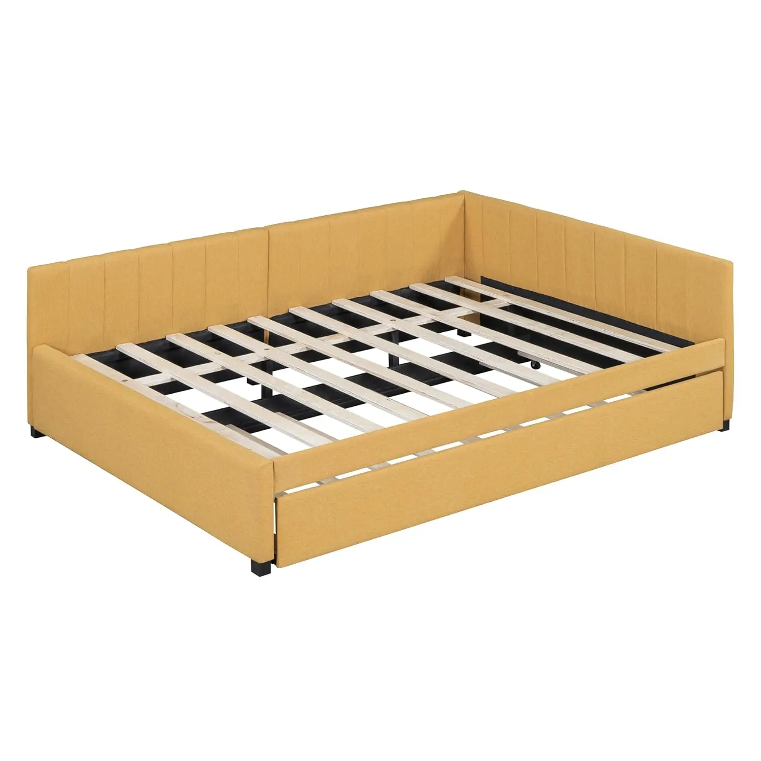 Full Size Upholstered Daybed with Trundle, Sofa Bed Frame, No Box Spring Needed, Linen Fabric (Yellow), Customized