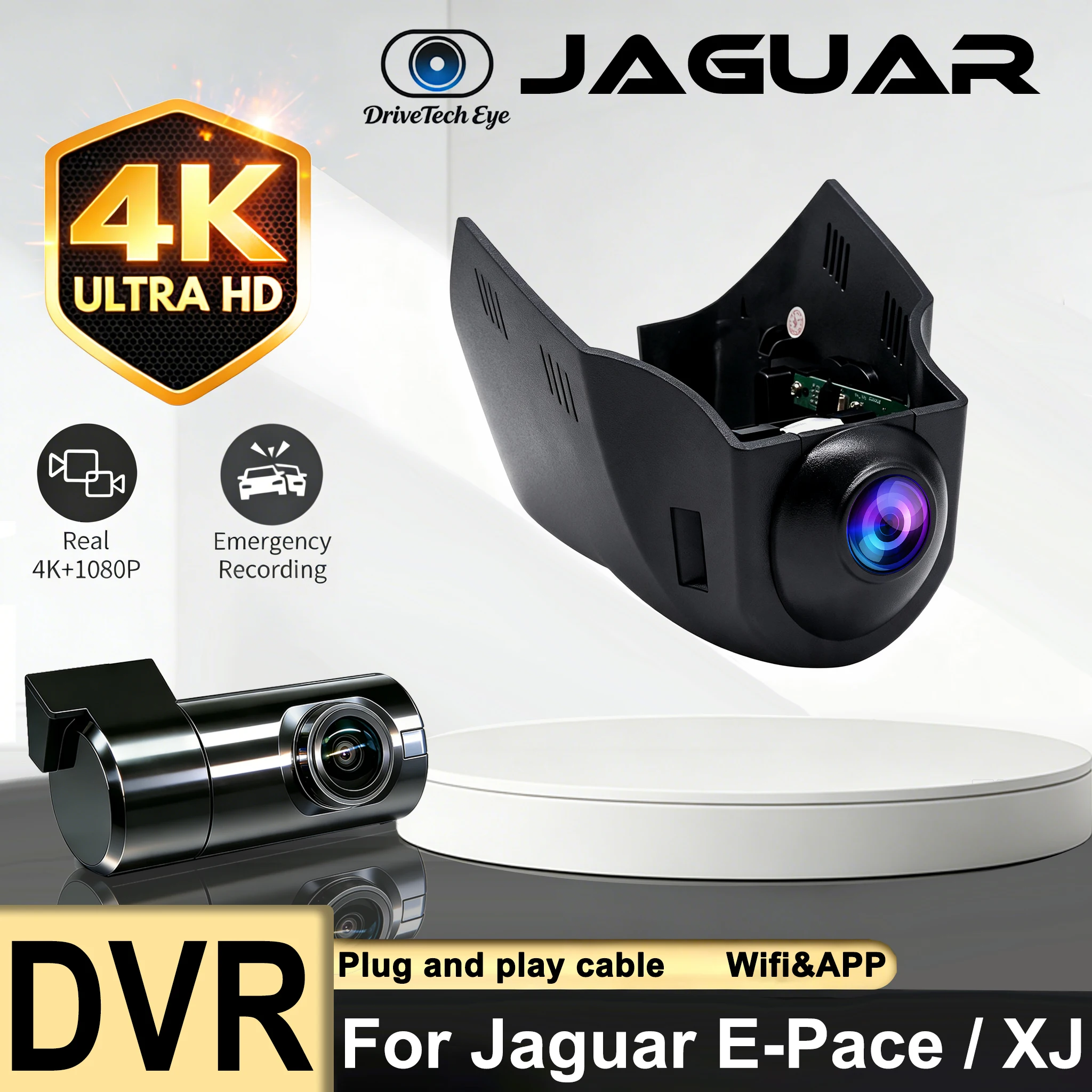 Dash Cam 4K Wifi Plug and Play Loop Recording APP Control For Jaguar E-Pace X540 XJ XJ-L 4th Gen X351 Range Rover Velar