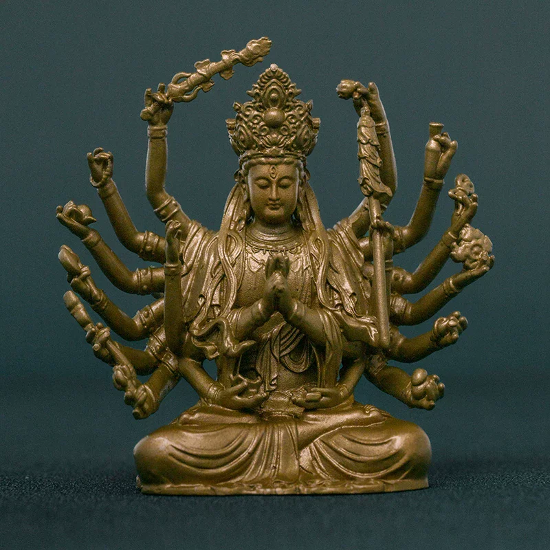 Portable Brass Bodhisattva Figurine, Retro Zen Home Office Desk Decor, Compact Buddhist Altar Orname