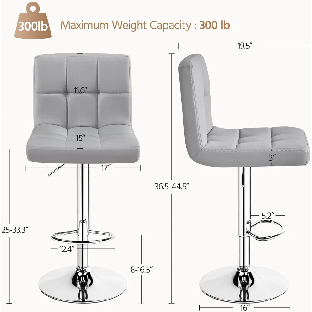​​2-Piece Adjustable Bar Stool Set​​ - PU Leather Counter Stools with Backrest (Light Gray)