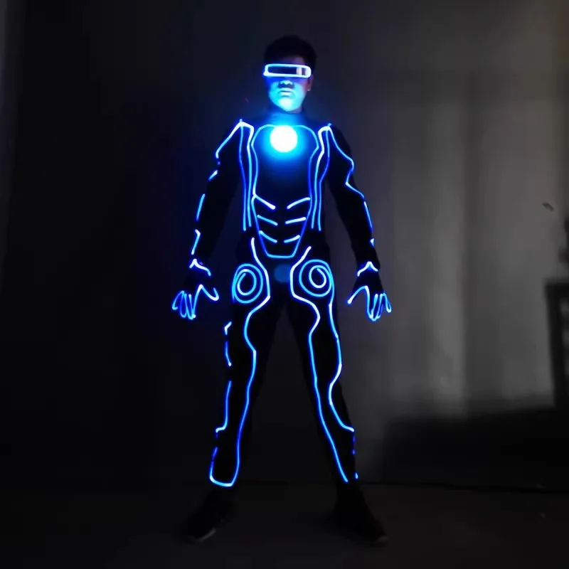 

Luminous LED Glowing Fiber Optic Iron Man Tight Suit Future Sensation Performance Costume for Night Club Bar KTV Ladies Faion